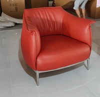 Fauteuil de salon nordique en cuir cigare, ergonomique, pour chambre à coucher, style moderne