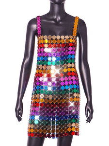 Women's <strong>Colorful</strong> Sequin Nightclub Party <strong>Dress</strong> Acrylic Hollow Out Backless Rainbow Bodycon <strong>Dress</strong> - Product Image 6