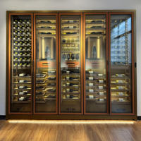 Cave à vin moderne sur mesure en bois massif et acier inoxydable avec porte vitrée, armoire réfrigérante écologique pour mobilier de cave à vin domestique