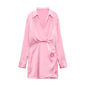 Vestidos Cortos Cruzados <span class=keywords><strong>de</strong></span> Satén Rosa RNSHANGER para Mujer, <span class=keywords><strong>Vestido</strong></span> Blanco Mini <span class=keywords><strong>de</strong></span> Manga Larga, Vestidos <span class=keywords><strong>de</strong></span> Fiesta Elegantes <span class=keywords><strong>de</strong></span> Moda para Mujer - Product Image 4