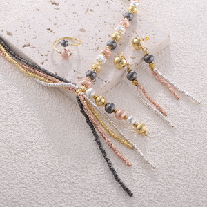 Kinnear, Joyería Árabe chapada en oro, conjunto de boda, borla, cuentas, cadena, collar, pendientes, plata, 18K, conjuntos de joyería de oro rosa para mujer - Product Image 3