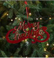 Ensemble d'ornements de Noël en velours rouge 8,5 cm, décorations floquées pour sapin de Noël, nœuds, papillons, rennes, clochettes, bonbons, boules suspendues, cadeaux