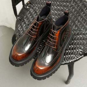 Mens Engraved Leather Brogue Ankle <b>Boots</b> English Style Shiny Thick Sole Height Increasing Business Casual Footwear - Product Image 3