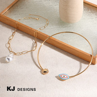 Collier en or 18 carats en laiton avec pendentif en forme d'œil maléfique imperméable à plusieurs couches, collier de mode, collier de perles baroques pour femme, OEM ODM