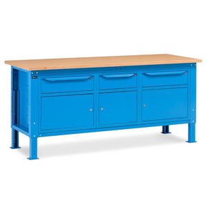 Fami WORK2012 banco de trabajo ajustable, 200cm, azul, tapa de madera, 3 armarios y 3 cajones - Product Image 1