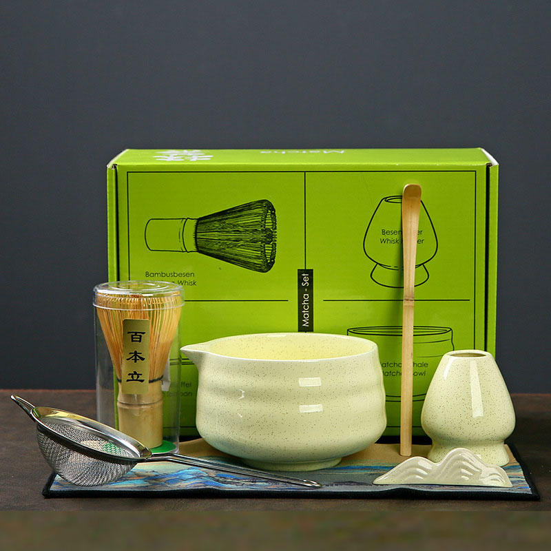 Set giallo da 7 pezzi: Ciotola Matcha + Tè