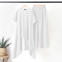 Nouvelle Collection Été – Ensemble 2 Pièces Femme Grande Taille en Coton et Lin : Chemise et Pantalon Sport Taille Haute à Cordon de Serrage