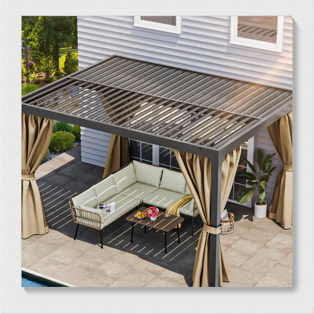 High Quality Customized Pavilion Outdoor Aluminum Patio Gazebo Sunshade Waterproof Louver Roof  Pergola