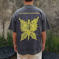 T-shirt graphique surdimensionné en coton lourd vintage, streetwear, imprimé tête de mort, papillon, abeille, coupe ample, unisexe