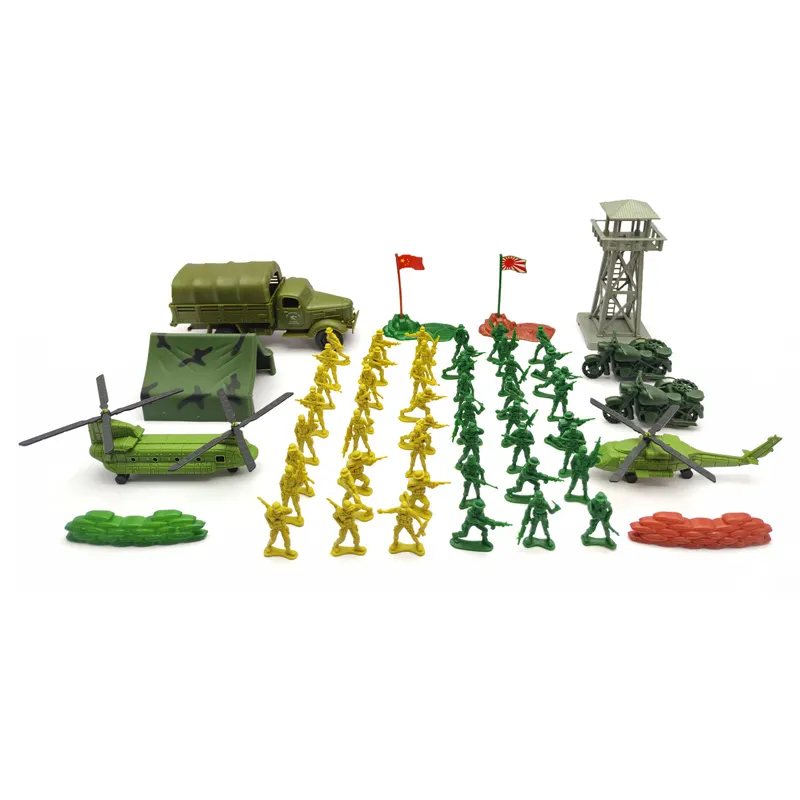 Mini size plastic military army items toy army soldiers force sets with helicopter