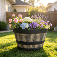 Pot de fleurs en plastique de 20 pouces, style baril, classique, pour la maison et le jardin, idéal pour le whisky
