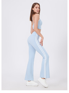 Women High Waist Side Double Stripe <b>Flare</b> Yoga <b>Leggings</b> Tummy Control Butt Lifting Nude Sense Pilates Gym Sports Pants Wholesale - Product Image 4