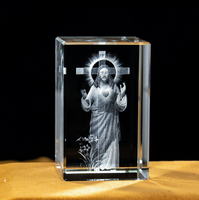 Cadeau de mariage chrétien de collection : Bloc de cristal K9 3D rectangulaire gravé au laser de haute qualité, motif croix de prière, objet religieux