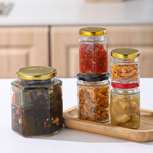 100ml 150ml 180ml 220ml 250ml 280ml 380ml 500ml 750ml Bouteille de <span class=keywords><strong>confiture</strong></span> de stockage hexagonale transparente pour aliments avec couvercle <span class=keywords><strong>en</strong></span> fer blanc - Product Image 5