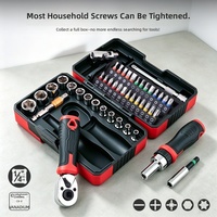 Kit d'outils mécaniques de poche 45 pièces avec cliquet mini 1/4'' et jeu de douilles à embouts codés par couleur, avec étui de rangement pour réparation EDC
