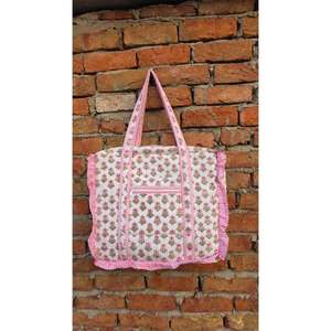 Bolsa de lona acolchada de algodón hecha a mano con diseño clásico de estampado en bloques, elegante, duradera y espaciosa, para mujer. - Product Image 1