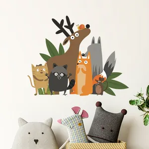 만화 숲 동물 벽 데칼, 사슴 여우 너구리 벽 데칼 어린이 방 보육 침실 유아 어린이 침대 놀이방 예술 선물