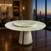 Table à manger moderne de luxe en marbre onyx avec base sur piédestal, plateau rotatif, haute qualité, écologique, imperméable, mobilier pour hôtel et maison