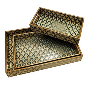 Plateau en bois artisanal de qualité supérieure avec décor Meenakari |   Plateau de service à thé décoratif en gros, plateau en bois MDF design avec impression Meena |   Décoration - Product Image 4