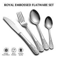 Ensemble cuillère et fourchette en acier inoxydable, motif tournesol, manche poli miroir, durable, réutilisable, compatible lave-vaisselle, pour mariage, vente en gros