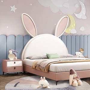 Lit d'enfant style princesse avec tête de lit capitonnée, design cartoon pour chambre à coucher, finition cuir - Product Image 4