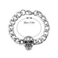 Gelang Rantai Cuban Link Baja Anti Karat Tahan Air, Perhiasan Pria untuk Pacar, Hadiah Retro Punk Gothic dengan Liontin Tengkorak dan Salib