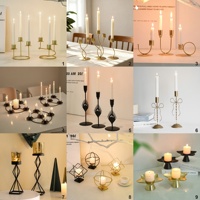 Venta al por mayor de 3/6 piezas de candelabros de hierro con base chapada, adornos para el hogar, centros de mesa, portavelas dorados para velas cónicas