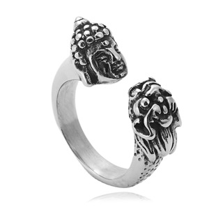 Stainless Steel Buddha Pixiu <b>Ring</b> Men's Retro Punk Style Face Design Gift Jewelry 27048 - Product Image 2