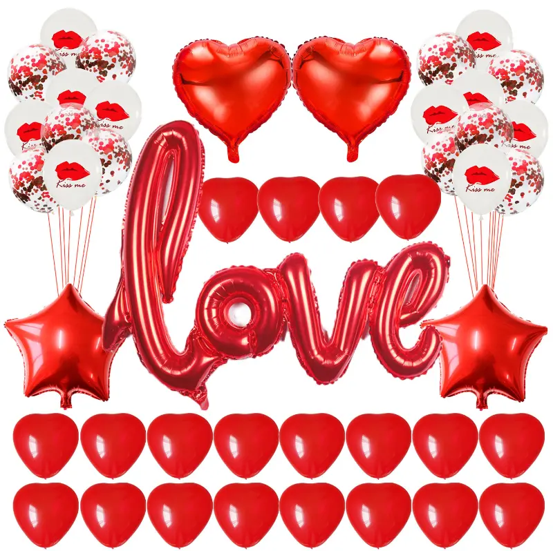 48PCS Red Love Heart Balloons Foil Latex Ballon Wedding Valentine's Day Party Decorations Set