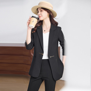 Women's Blazer Gray Blue Solid Color Slim Fit Polyester Fiber 96 Spandex 4 Worsted Commuting Wear - Product Image 2
