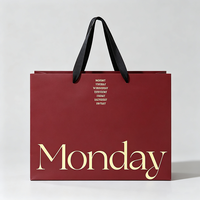 Bolsa de Regalo de Papel Rojo Reciclable de Lujo Personalizable con Logotipo, Bolsas Impresas Resistentes para Compras en Tiendas y para Clientes con Asas