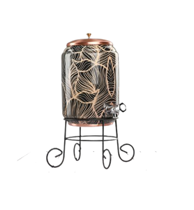 Distributeur d'eau en cuivre de qualité authentique avec motif floral, caractéristiques ayurvédiques, distributeur d'eau en cuivre à vendre - Product Image 2