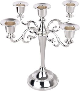 Wholesale <b>Cheap</b> Candelabra 5 Arm Silver Plated Shiny Aluminum Candelabras Wedding Candelabra Metal Candlestick <b>Candle</b> Holder - Product Image 4