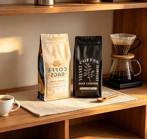 Sachet refermable carré à fond plat de qualité alimentaire, imprimé sur mesure, pour l'emballage de café en grains, de thé et de produits frais en détail - Product Image 1