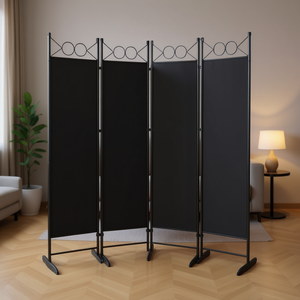Divisor de Habitaciones de 4 Paneles, 6 Pies, Tela de Poliéster Negra, Marco de Acero al Carbono, Plegable, Diseño Minimalista, Pantalla Decorativa para el Hogar - Product Image 2