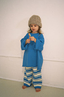 Ensemble tricoté ample pour filles, en coton biologique personnalisé, pull à manches longues et pantalon large rayé, tenue décontractée pour tout-petits