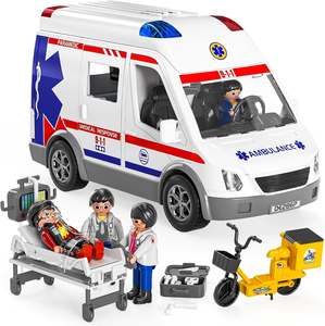 AJB 2026 Nouveauté : Ensemble de jeu <span class=keywords><strong>Ambulance</strong></span> d'urgence, Véhicule de sauvetage <span class=keywords><strong>jouet</strong></span> avec lumières et sirène pour enfants de 3 ans et plus, Cadeau STEM - Product Image 1