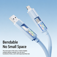 Câble de charge rapide 4 en 1 PD 60W, cordon de charge en silicone hautement élastique pour téléphone L et Type C, tablette, ordinateur portable