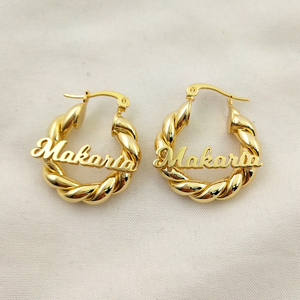 Pendientes de Aro Personalizados con Nombre <span class=keywords><strong>para</strong></span> Bebé, Mini Aros de 18mm y 25mm, Chapados en Oro de 18K, Joyería con Placa de Nombre <span class=keywords><strong>para</strong></span> Niñas - Product Image 1