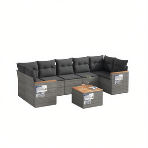 Ensemble de canapés de jardin gris 6 places en rotin, mobilier d'extérieur résistant aux intempéries, design contemporain - Product Image 1