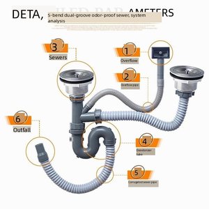 Accesorios de Drenaje <span class=keywords><strong>para</strong></span> Fregadero de Acero Inoxidable y Plástico, Protección Contra Insectos y Olores, Desagüe Doble <span class=keywords><strong>para</strong></span> Cocina - Product Image 1