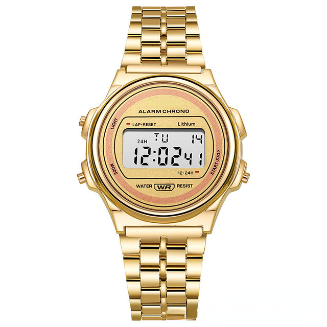 Metal LED Sport Digital Watch Steel Strap Stop Watch for Men Alarm Watches With Week Display