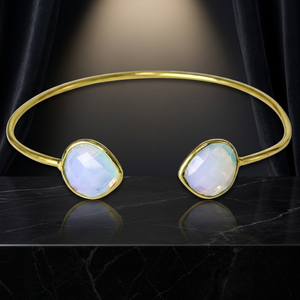 Boucles d'oreilles en acier inoxydable faites à la main avec pierres précieuses, bracelet tendance plaqué or 14 carats - Product Image 2