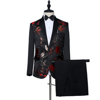 Costume Homme 2 Pièces Personnalisable en Gros, Coupe Slim, Paillettes Brillantes, Smoking à Un Bouton, Ensemble Veste et Pantalon Noirs à Paillettes