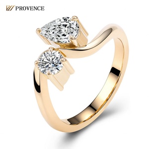 แหวนหมั้นทองคำแท้ 14k ประดับเพชร 2 เม็ด ลดราคาพิเศษ แหวนแต่งงานทองคำแท้ 18k ทรงกลมและทรงหยดน้ำ ประดับเพชรโมอิสซาไนต์ทรงกลมและทรงหยดน้ำ คุณภาพ D VVS - Product Image 1