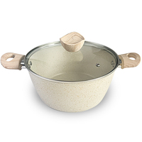 Ensemble de batterie de cuisine à induction moderne personnalisé, aspect granit classique, en aluminium forgé, antiadhésif, comprenant poêle à frire et casserole, 4 pièces, avec poignées en bakélite