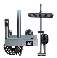 Top1 Ensemble de douche intelligent gris clavier de piano avec affichage numérique, pour salle de bain, système de robinetterie pour baignoire, eau chaude et froide, 4 fonctions