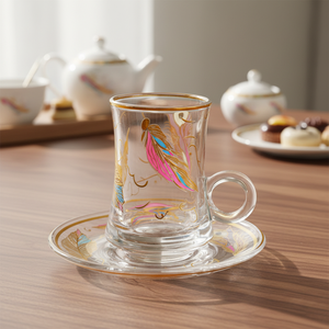Juego de Tazas y Platos de Té Rojo y Café, Estilo Europeo con Patrón Turco Característico, Dorado, para Familia - Product Image 1