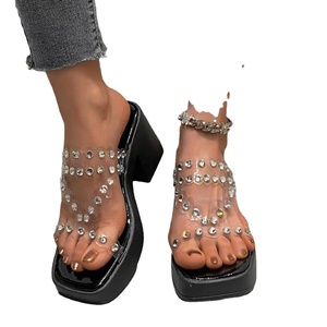 Sandales à talons compensés transparentes à perles, bout rond, à lacets, pour mariage, hiver, pour femme - Product Image 1