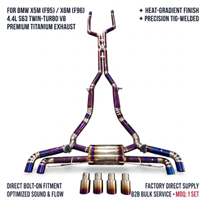 X5M F95 X6M F96 4.4T 2020-2025 Titanium Valved Catback <b>Exhaust</b> Purple Quad Tips Factory Direct Wholesale Supply Box - Product Image 1